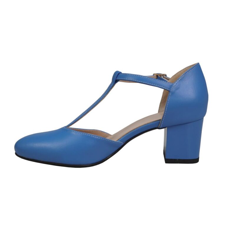 Pantofi eleganti din piele cu toc gros albastru SV469 2