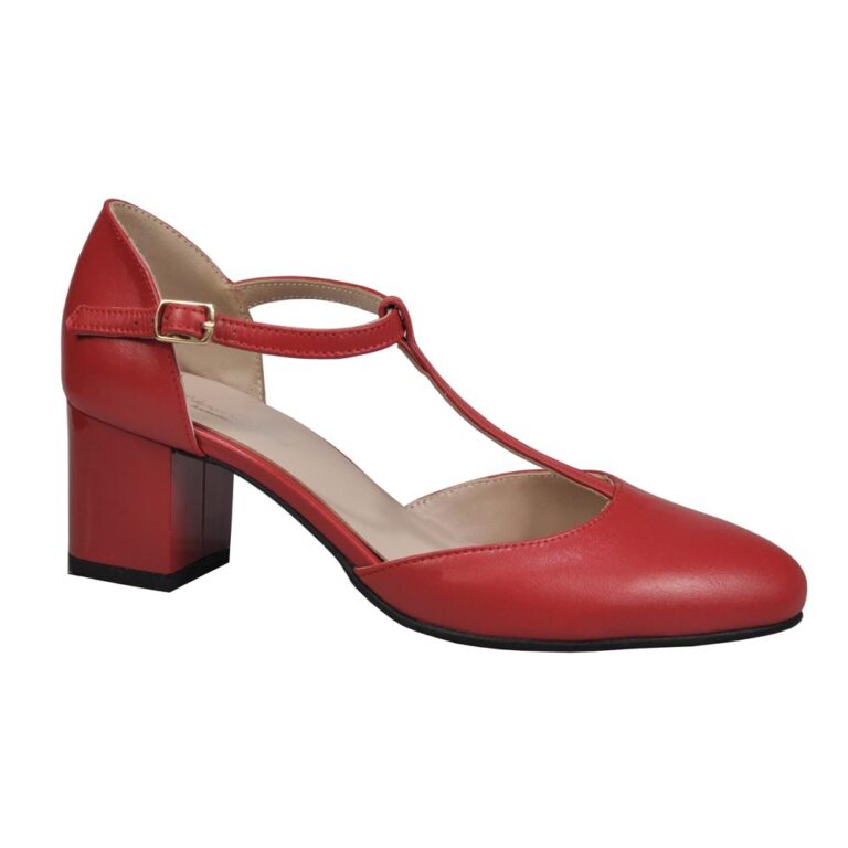 Pantofi eleganti din piele cu toc gros rosu SV465 1