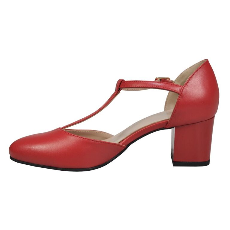 Pantofi eleganti din piele cu toc gros rosu SV465 2