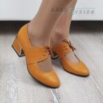 Pantofi eleganti din piele cu toc mic galben mustar SV0128