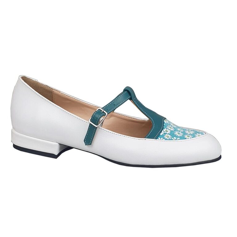balerini piele alb turcoaz