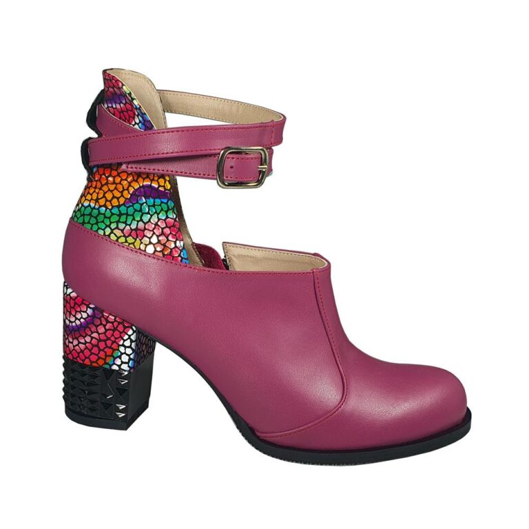 botine pantofi piele ciclam barete