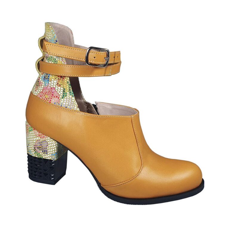 pantofi botine piele galben mustar barete