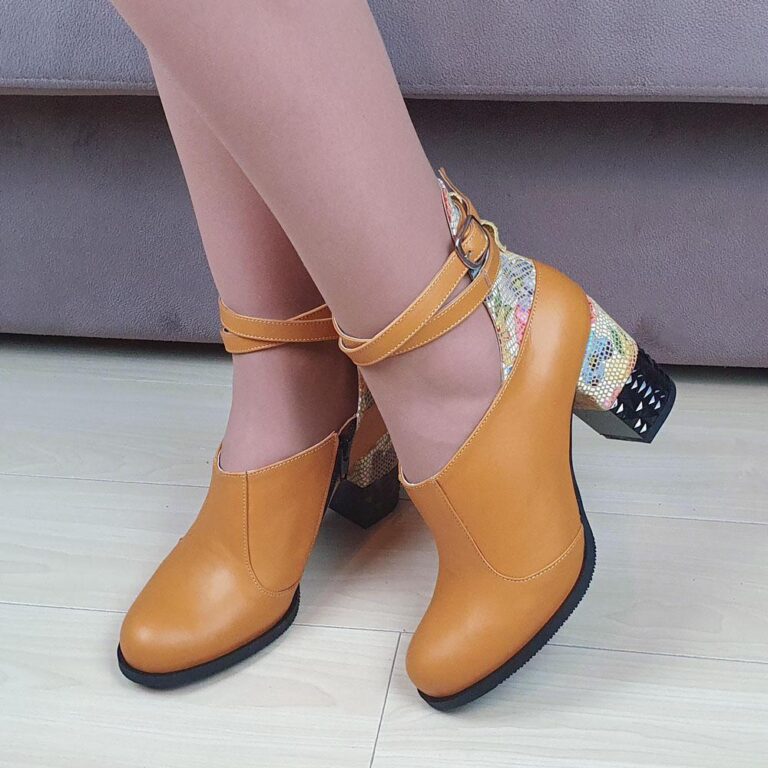 pantofi botine piele galben mustar barete3