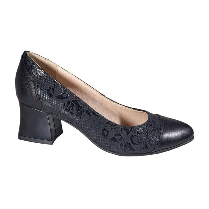 Pantofi eleganti negri din piele cu toc mic SV194 - imagine 1