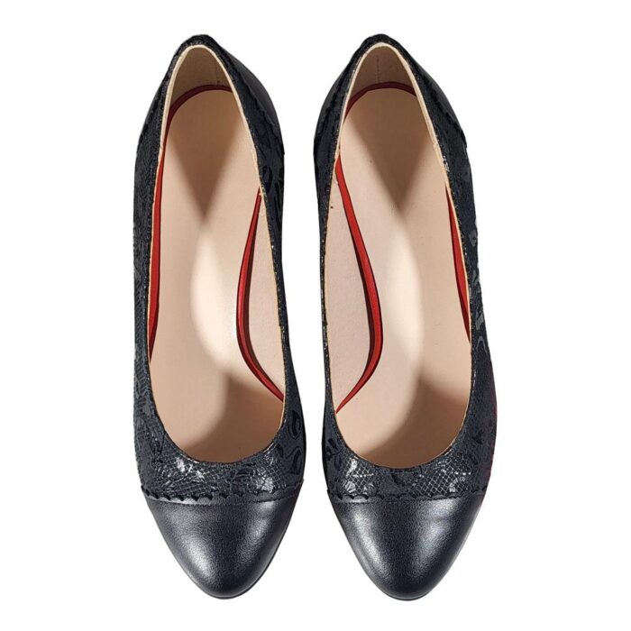 Pantofi eleganti negri din piele cu toc mic SV194 - imagine 3