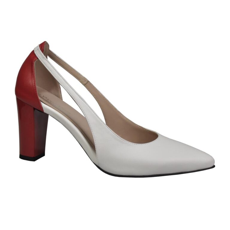 pantofi piele alb rosu
