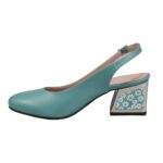 Pantofi eleganti din piele cu toc gros turcoaz SV475 - imagine 4