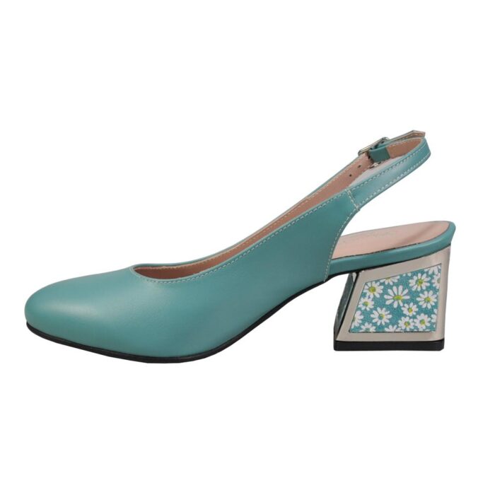 Pantofi eleganti din piele cu toc gros turcoaz SV475 - imagine 4