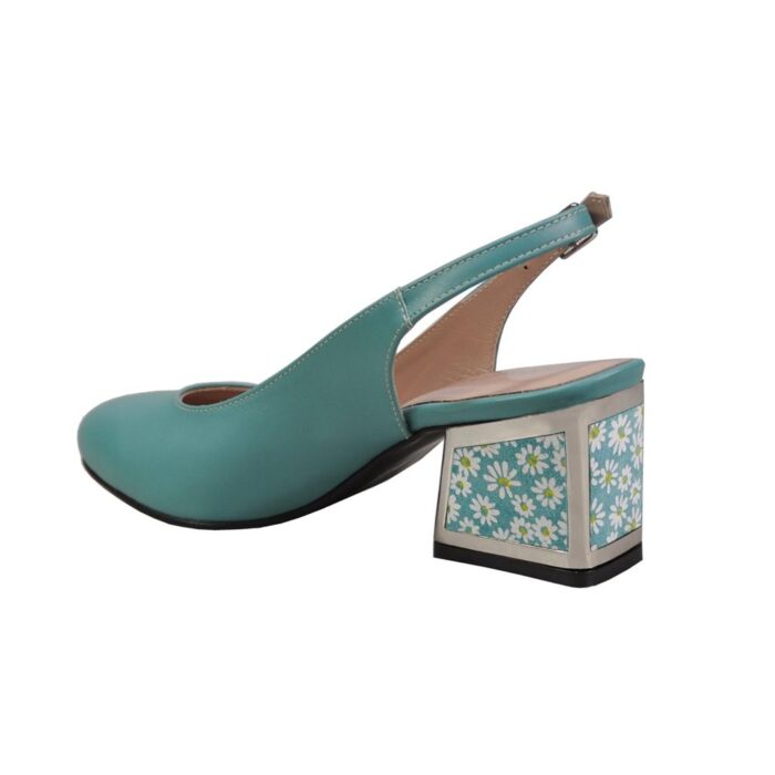 Pantofi eleganti din piele cu toc gros turcoaz SV475 - imagine 3