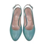 Pantofi eleganti din piele cu toc gros turcoaz SV475 - imagine 5
