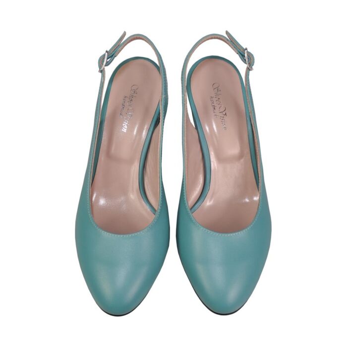 Pantofi eleganti din piele cu toc gros turcoaz SV475 - imagine 5