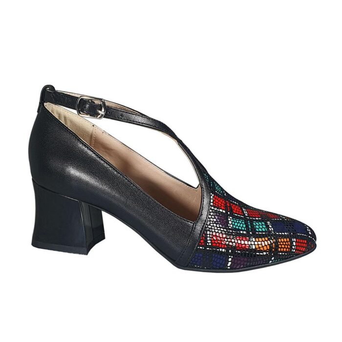 Pantofi eleganti negri din piele cu toc mic SV176 - imagine 1