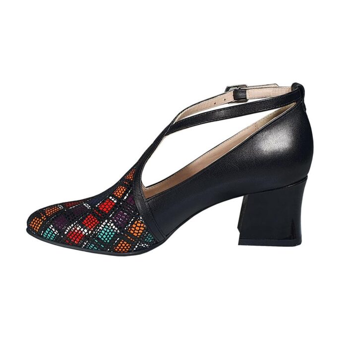Pantofi eleganti negri din piele cu toc mic SV176 - imagine 3