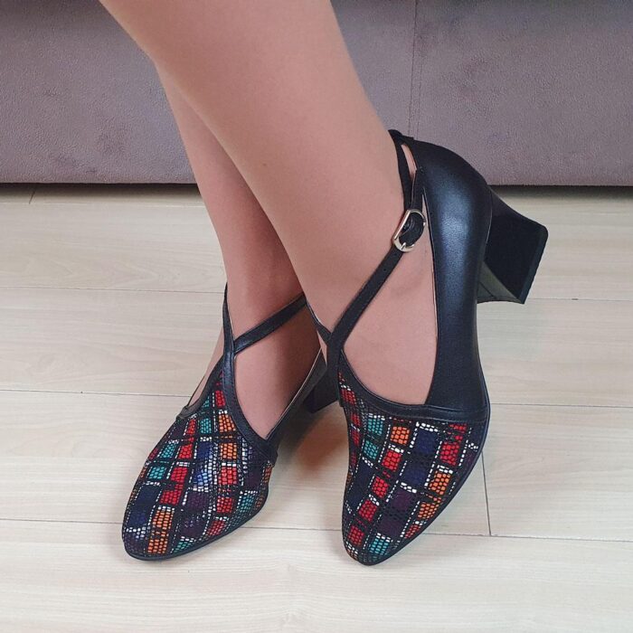 Pantofi eleganti negri din piele cu toc mic SV176 - imagine 2