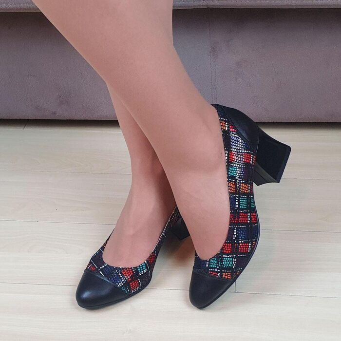 Pantofi eleganti negri din piele cu toc mic SV170 - imagine 2