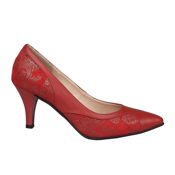Pantofi eleganti din piele cu toc subtire rosu SV122 - imagine 1