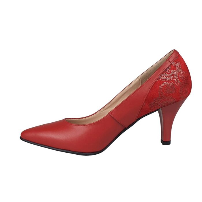 Pantofi eleganti din piele cu toc subtire rosu SV122 - imagine 3
