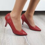 Pantofi eleganti din piele cu toc subtire rosu SV122 - imagine 2