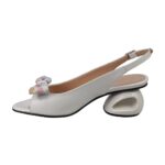Sandale elegante din piele cu toc mic alb SV210 - imagine 3