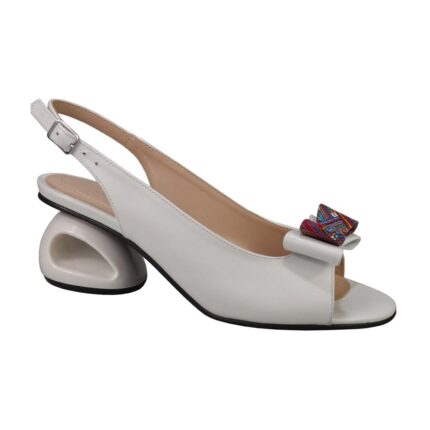 Sandale elegante din piele cu toc mic alb SV215