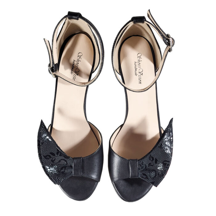 Sandale elegante negre din piele cu toc mic subtire SV266 - imagine 4