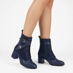 Botine bleumarin din piele cu toc mic SV501
