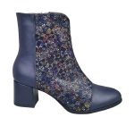 Botine bleumarin din piele cu toc mic SV504 - imagine 2