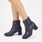 Botine bleumarin din piele cu toc mic SV504