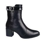 Botine negre din piele cu toc mic SV785 - imagine 2