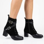 Botine negre din piele cu toc mic SV509