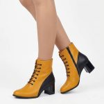 Botine galben mustar din piele cu toc mic SV781