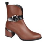 Botine maro din piele cu toc mic SV787