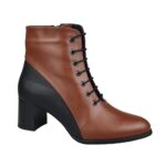 Botine maro din piele cu toc mic SV779