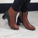 Botine maro din piele cu toc mic SV779 - imagine 2