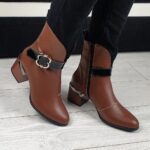 Botine maro din piele cu toc mic SV787 - imagine 2
