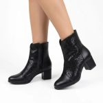 botine negre din piele cu toc mic SV503
