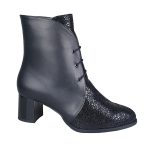 botine negre din piele cu toc mic SV525 - imagine 2