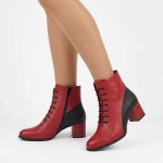 Botine rosii din piele cu toc mic SV786