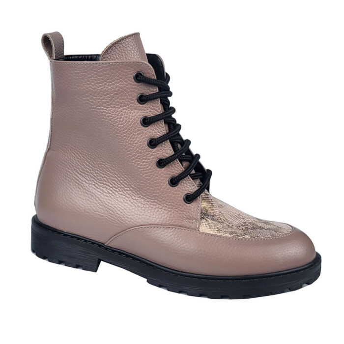 Ghete dama roz pudra din piele cu talpa joasa SV108 - imagine 2