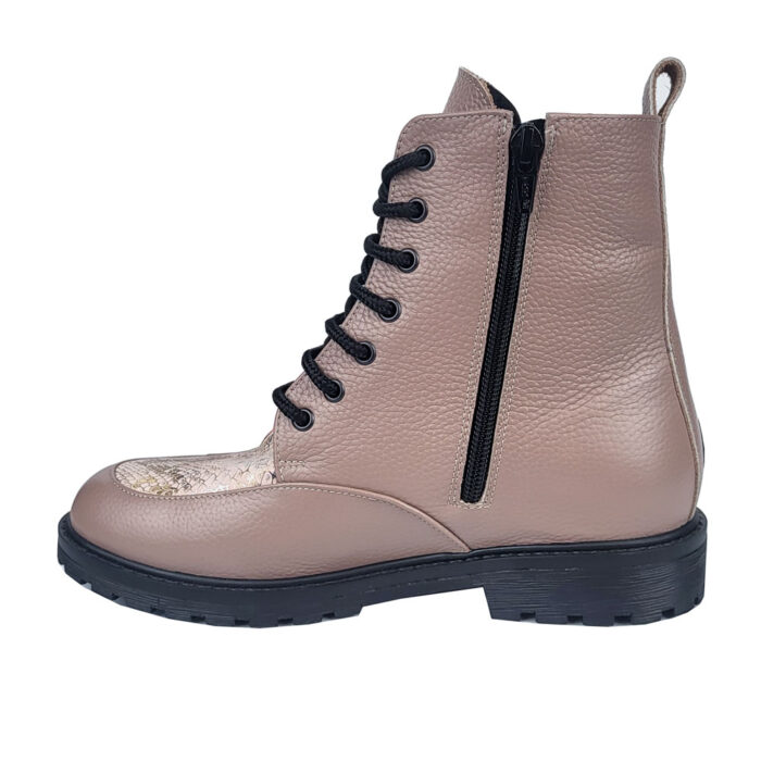 Ghete dama roz pudra din piele cu talpa joasa SV108 - imagine 3