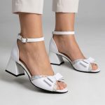 Sandale elegante albe din piele cu toc mic SV284 - imagine 2