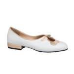 Balerini din piele cu toc mic alb cu turcoaz SV0022 - imagine 3
