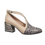 Pantofi eleganti bej din piele cu toc mic SV00500