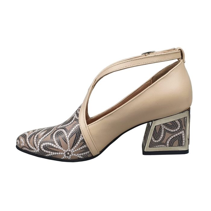 Pantofi eleganti bej din piele cu toc mic SV00500 - imagine 3