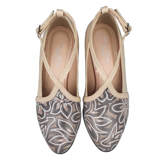 Pantofi eleganti bej din piele cu toc mic SV00500 - imagine 2