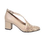 Pantofi bej din piele eleganti cu toc mic SV317