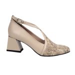 Pantofi bej din piele eleganti cu toc mic SV317