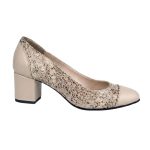 Pantofi bej din piele eleganti cu toc mic SV308