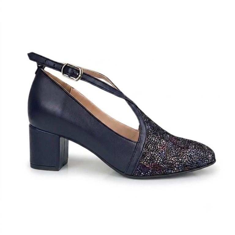 pantofi bleumarin cu toc mic si barete teo2